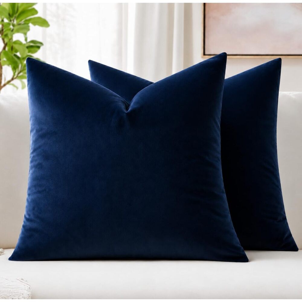 20x20 Inch Velvet Throw Pillow Covers, Pack of 2 - Dark Blue, Super Soft